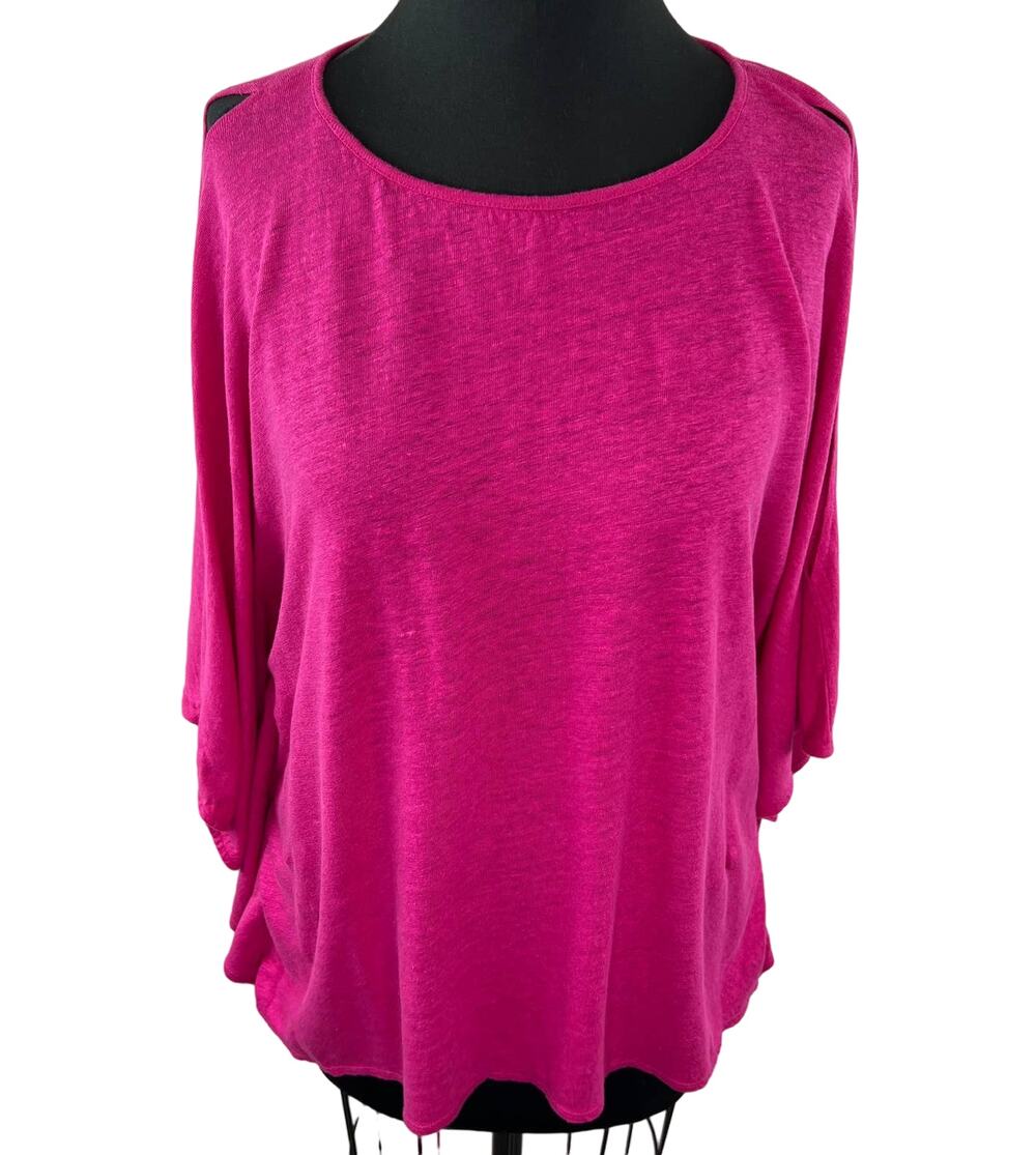 Calypso St. Barth Pink Round Neck Cold Shoulder 100% Linen Knit Blouse Size M